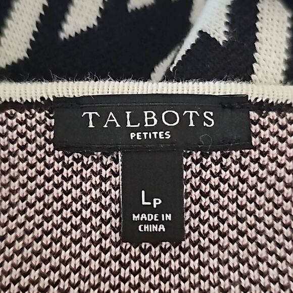 TALBOTS Knit Long Sweater Cardigan Topper Black White & Pink - Large Petite - Picture 7 of 8